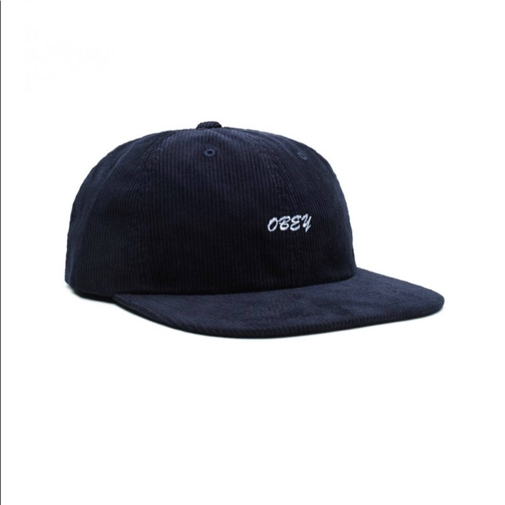 Obey brush 6 panel corduroy navy hat cap SnapBack